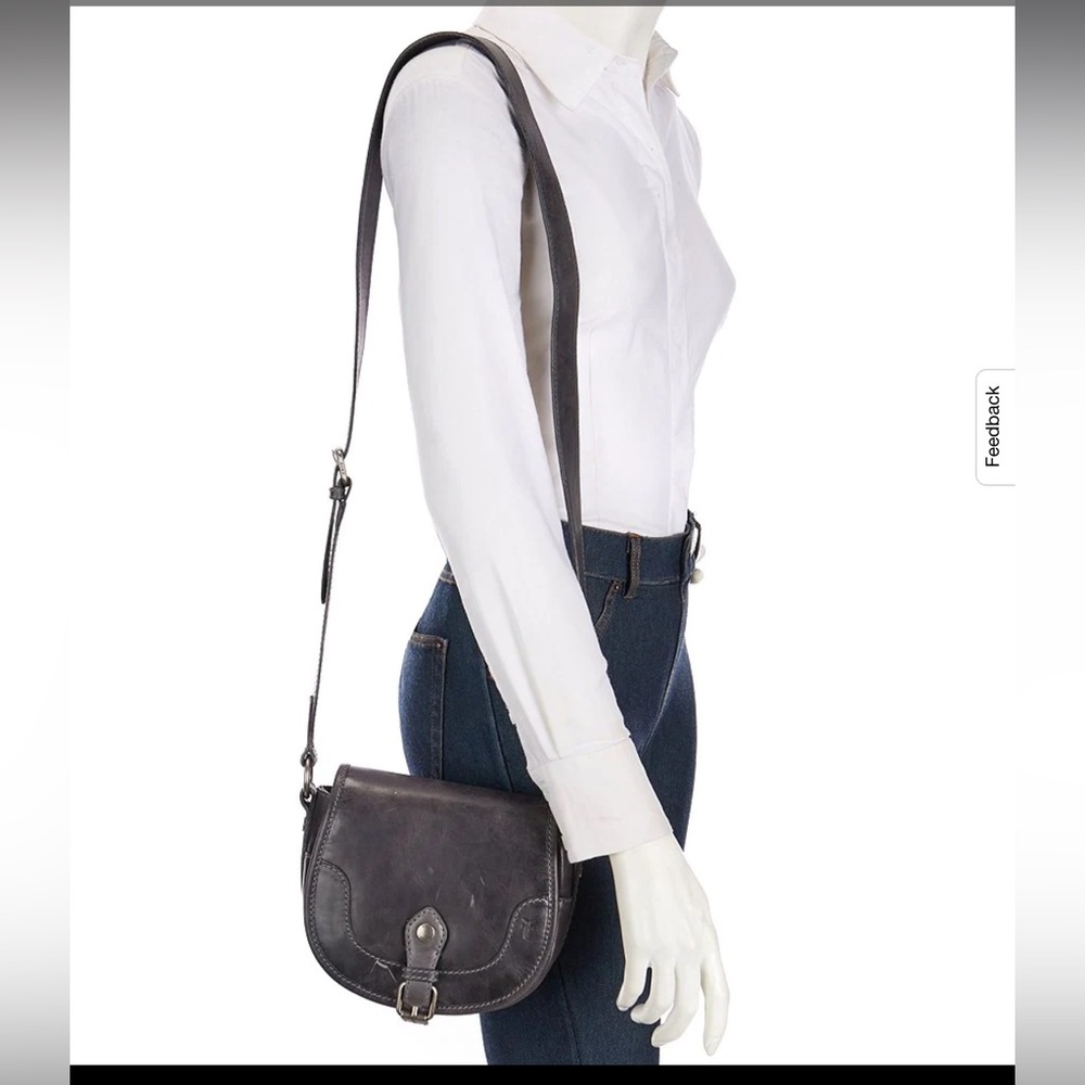 Frye Mellisa Button Pull-Up Leather Saddle Bag NWT gray black color carbon